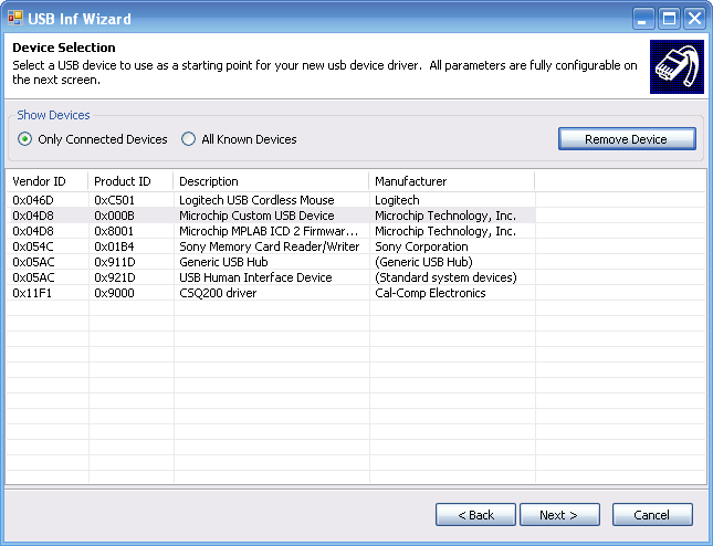 LibUsbDotNet Inf Wizard:Device Selection